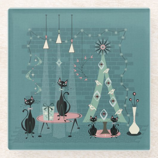 Holiday uit de middeleeuwse kattenfamilie ©studiox glazen onderzetter (Voorkant)