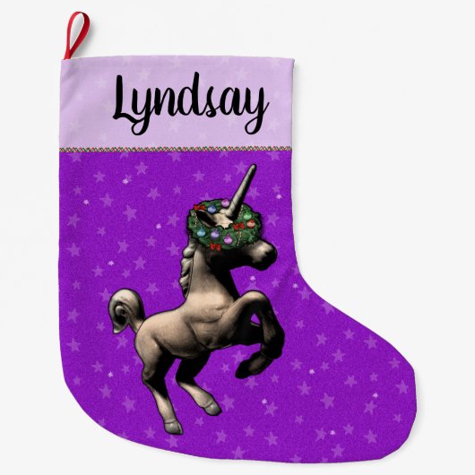 "Holiday Unicorn" kerststop (PurpleAlt) Grote Kerstsok (Voorkant)