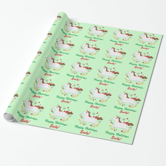 Holiday Unicorn met sternaam Cadeaupapier (Uitgerold)