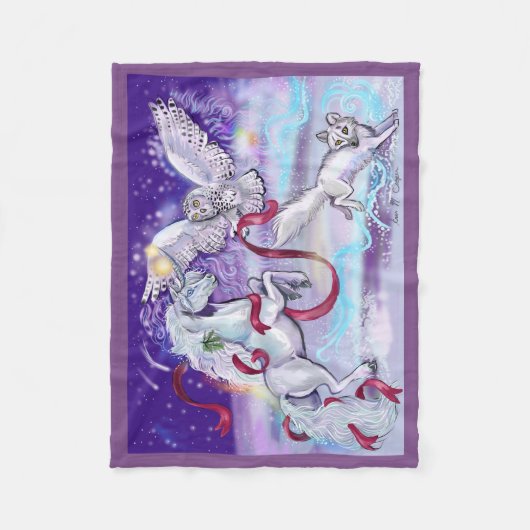 Holiday Unicorn Owl en Fox Fleece Deken (Voorkant)
