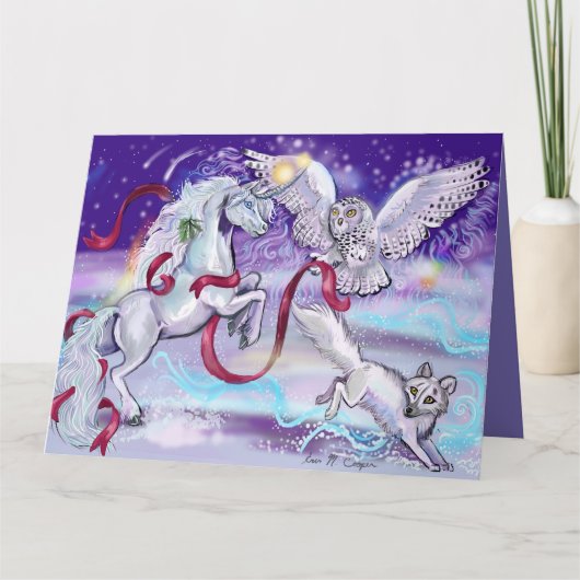 Holiday Unicorn Owl en Fox Kaart (Voorkant)