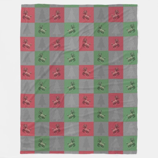 "Holiday Unicorn" Pattern Fleece Blanket (R/G) Deken (Voorkant)