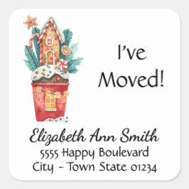 Holiday Watercolor I've Moved 1.5in Address Vierkante Sticker
