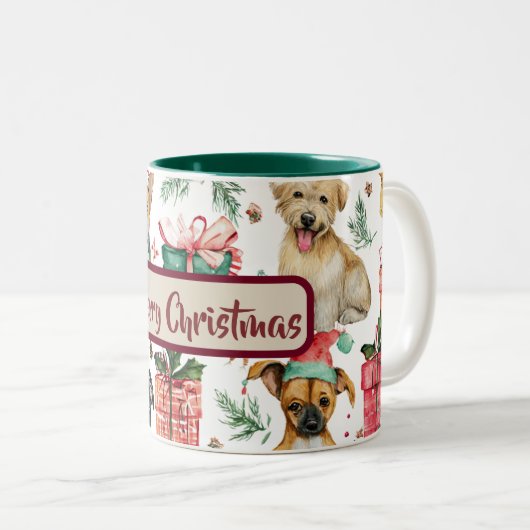 Holiday Watercolor Puppies Pattern Coffee Mug Tweekleurige Koffiemok (Voorkant rechts)