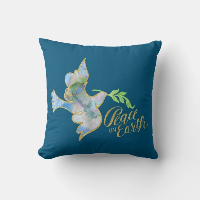 Holiday Waterverf Dove Gold Peace on Earth Kussen (Voorkant)