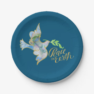 Holiday Waterverf Dove Gold Peace on Earth Papieren Bordje