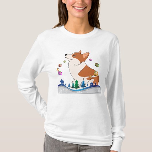 Holiday Welch Corgi met drijvende Cadeaus T-shirt (Voorkant)