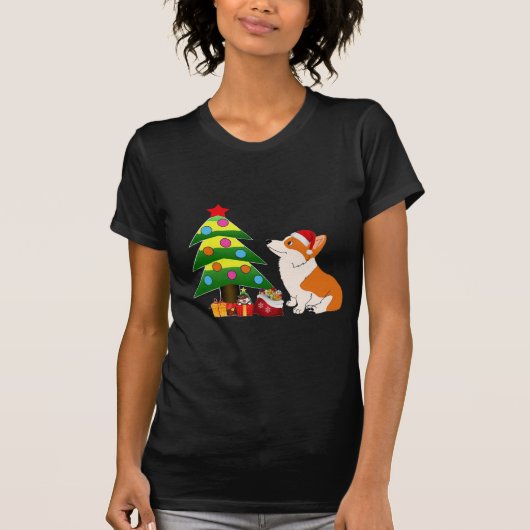 Holiday Welsh Corgi Cartoon met boom T-shirt (Voorkant)