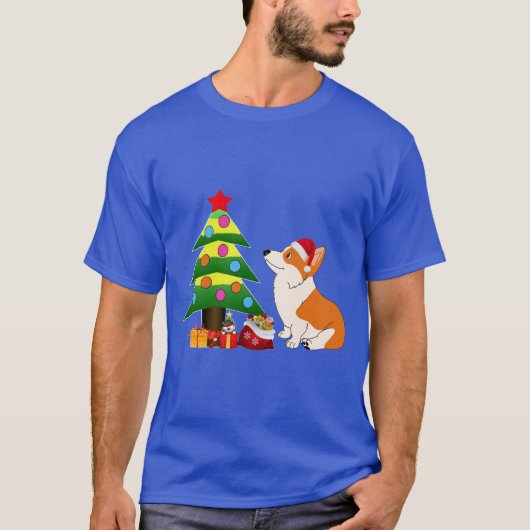 Holiday Welsh Corgi Cartoon met boom T-shirt (Voorkant)