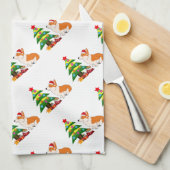 Holiday Welsh Corgi Cartoon met boom Theedoek (Quarter Fold)