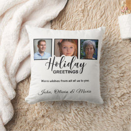 Holiday White 3 Photo Glitter Effect Christmas Kussen