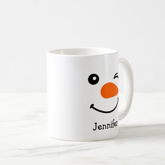 Holiday Winking Snowman Face Persoonlijke naam Koffiemok (Voorkant rechts)