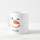 Holiday Winking Snowman Face Persoonlijke naam Koffiemok (Voorkant links)
