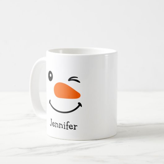 Holiday Winking Snowman Face Persoonlijke naam Koffiemok (Voorkant links)