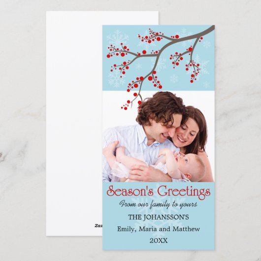 Holiday Winter Berry en Snowflakes Fotokaarten Feestdagenkaart (Voorkant / Achterkant)