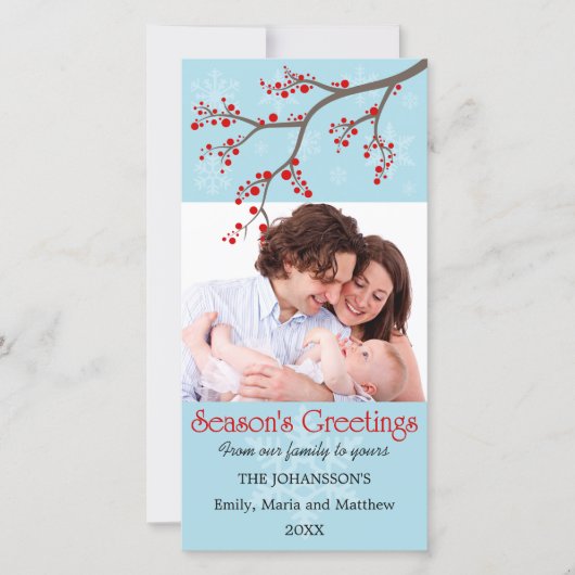 Holiday Winter Berry en Snowflakes Fotokaarten Feestdagenkaart (Voorkant)