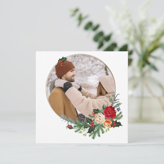 Holiday Winter Botanische Foto gepersonaliseerd Feestdagenkaart (Staand voorkant)