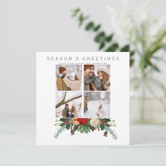 Holiday Winter Botanische Foto gepersonaliseerd Kaart (Staand voorkant)