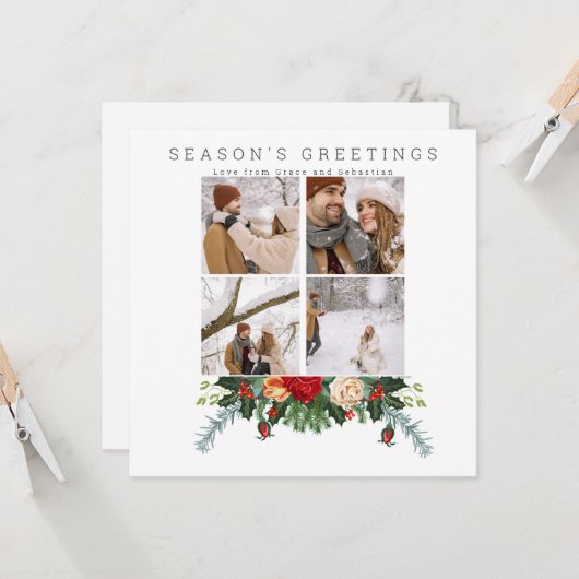 Holiday Winter Botanische Foto gepersonaliseerd Kaart (Voorkant / Achterkant in situ)