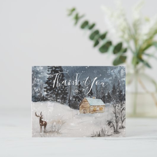 Holiday Winter Cabin Scene Hartelijk dank Briefkaa Briefkaart (Staand voorkant)
