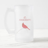 Holiday Winter Elegant Botanische Rode Kardinaal Matglas Bierpul (Links)