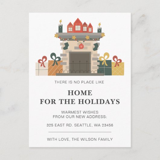 Holiday Winter Fireplace Home Weve Moved Holiday Briefkaart (Voorkant)