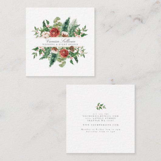 Holiday Winter Floral Vierkante Visitekaartje (Voorkant / Achterkant)