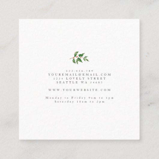 Holiday Winter Floral Vierkante Visitekaartje (Achterkant)