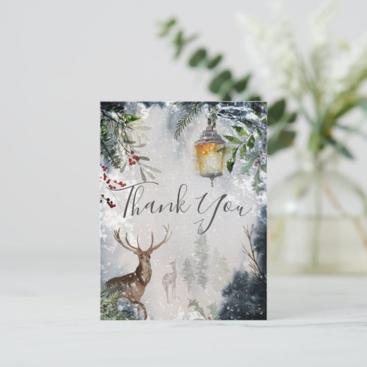 Holiday Winter Fores Scene Dank je Briefkaart (Staand voorkant)