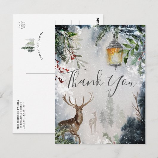 Holiday Winter Fores Scene Dank je Briefkaart (Voorkant / Achterkant)
