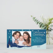 Holiday Winter Landschap met Snowman-fotokaarten Feestdagenkaart (Staand voorkant)