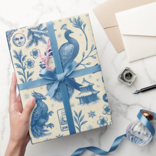 Holiday & Winter Mahjong Toile Wrapping Paper Cadeaupapier (Geschenken)