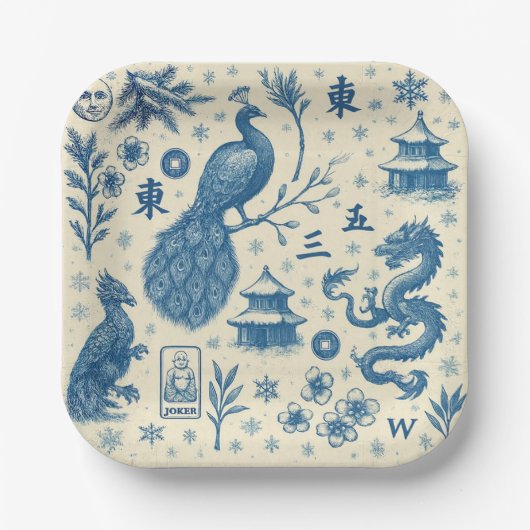 Holiday Winter Scene Mahjong Plates Papieren Bordje (Voorkant)