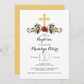 Holiday Winter Wreath Gold Cross Baptisme Kaart (Voorkant / Achterkant)