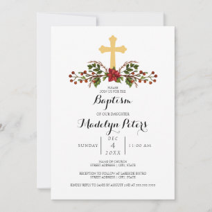 Holiday Winter Wreath Gold Cross Baptisme Kaart
