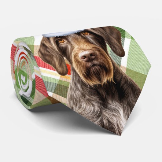 Holiday Wirehaired Pointer Dog Plaid Christmas Stropdas (Opgerold)