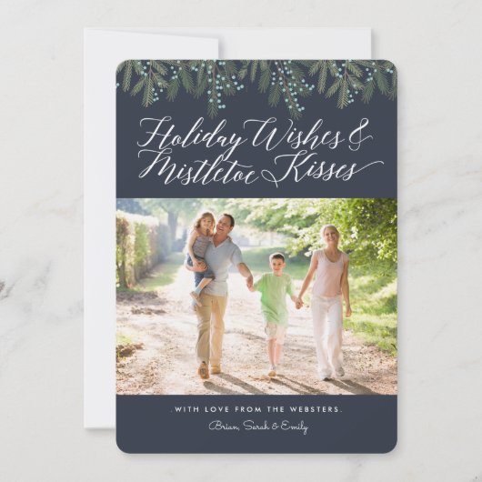 Holiday Wishes & Mistletoe Kisses kerstfoto Feestdagenkaart (Voorkant)