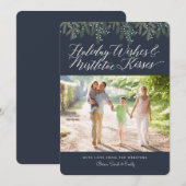 Holiday Wishes & Mistletoe Kisses kerstfoto Feestdagenkaart (Voorkant / Achterkant)