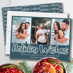 Holiday Wishes Outline Lettering 3 Vertical Photo Feestdagenkaart