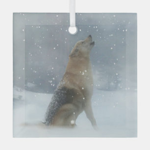 Holiday Wolf en Snow Howling Glas Ornament