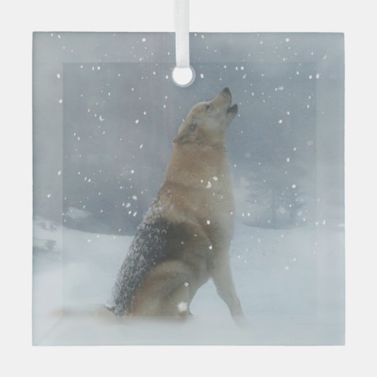 Holiday Wolf en Snow Howling Glas Ornament (Voorkant)