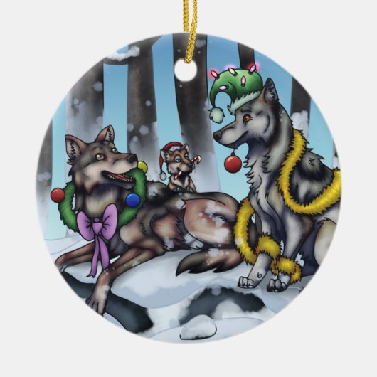 Holiday Wolves Keramisch Ornament (Voorkant)