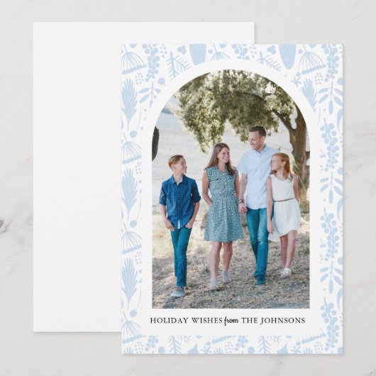 Holiday Woodland Arch Persoonlijke foto kaart Blau (Voorkant / Achterkant)