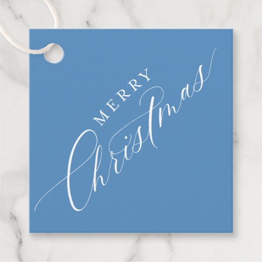 HOLIDAY WRAPPING Merry Kerstelegant blauw Bedankjes Labels (Voorkant)