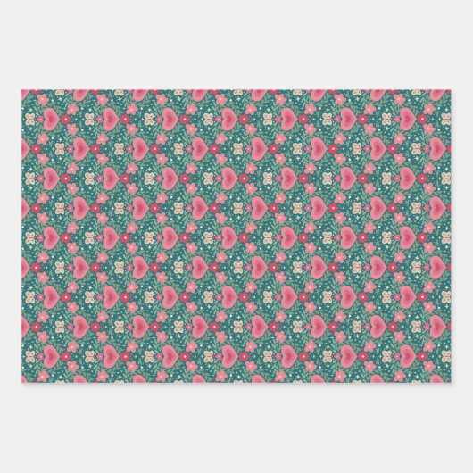 Holiday Wrapping Paper Set – Hearts & Flowers  (Voorkant)
