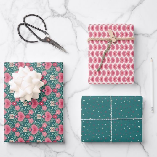 Holiday Wrapping Paper Set – Hearts & Flowers  (Voorkant)