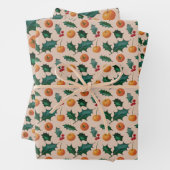 Holiday Wrapping Paper with Fruit & Holly, Pink (In situ)