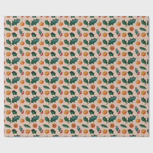 Holiday Wrapping Paper with Fruit & Holly, Pink Cadeaupapier (Vlak)