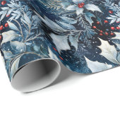 Holiday Wrapping Papier Blauw Frosted Holly (Rol Hoek)