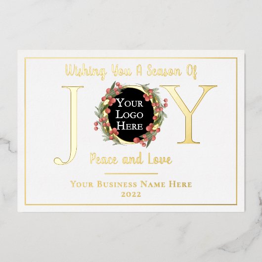 Holiday Wreate Joy Peace and Love Business Logo Folie Feestdagenkaart (Voorkant)